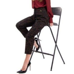 Mangano Floral Brocade Gold and Black Cropped Dress Pants